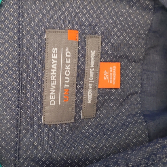 Denver Hayes Untucked Dress Shirt, Button Front, Blue, Small, Long Sleeves - Picture 3 of 6